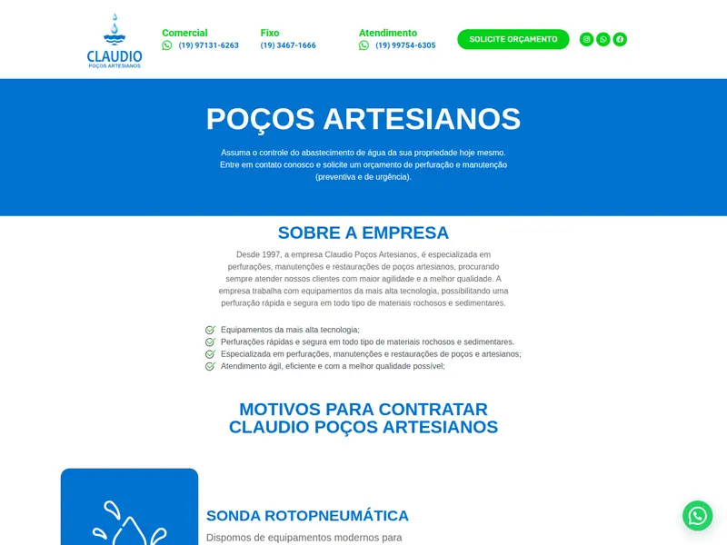 Site Claudio Poços Artesianos, desenvolvido pela TGT