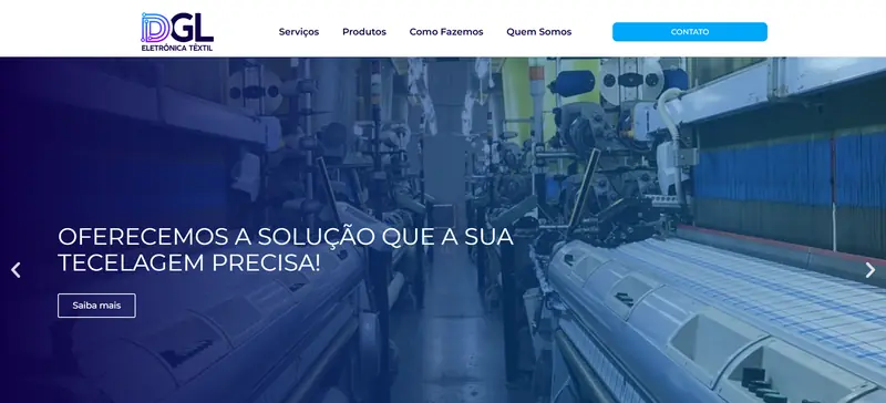 Site DGL Eletrônica Têxtil, desenvolvido pela TGT