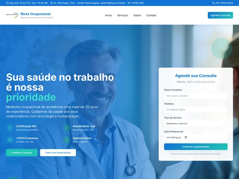 Site Ricks Medicina Ocupacional, desenvolvido pela TGT