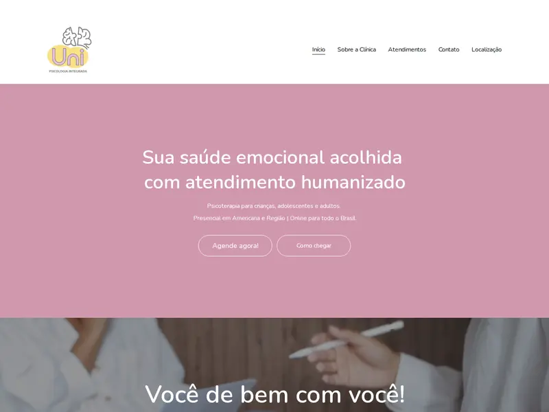 Site Uni Clínica de Psicologia, desenvolvido pela TGT